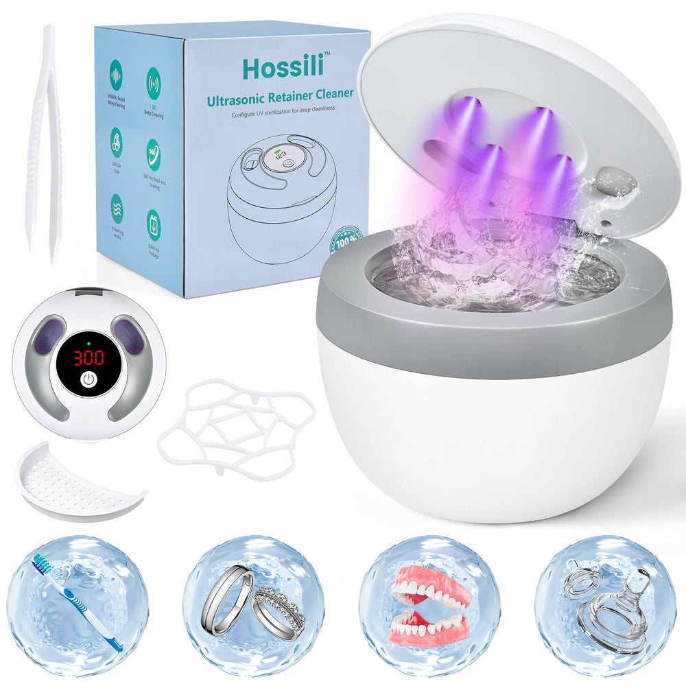 Hossili Ultrasonic Retainer Cleaner Machine front view in white