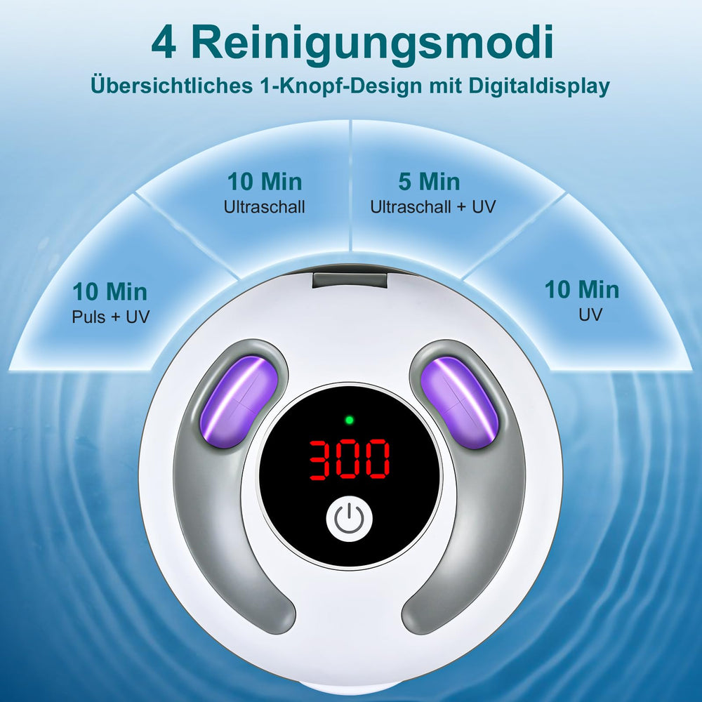 Retainers and dentures being cleaned in ultrasonic bath