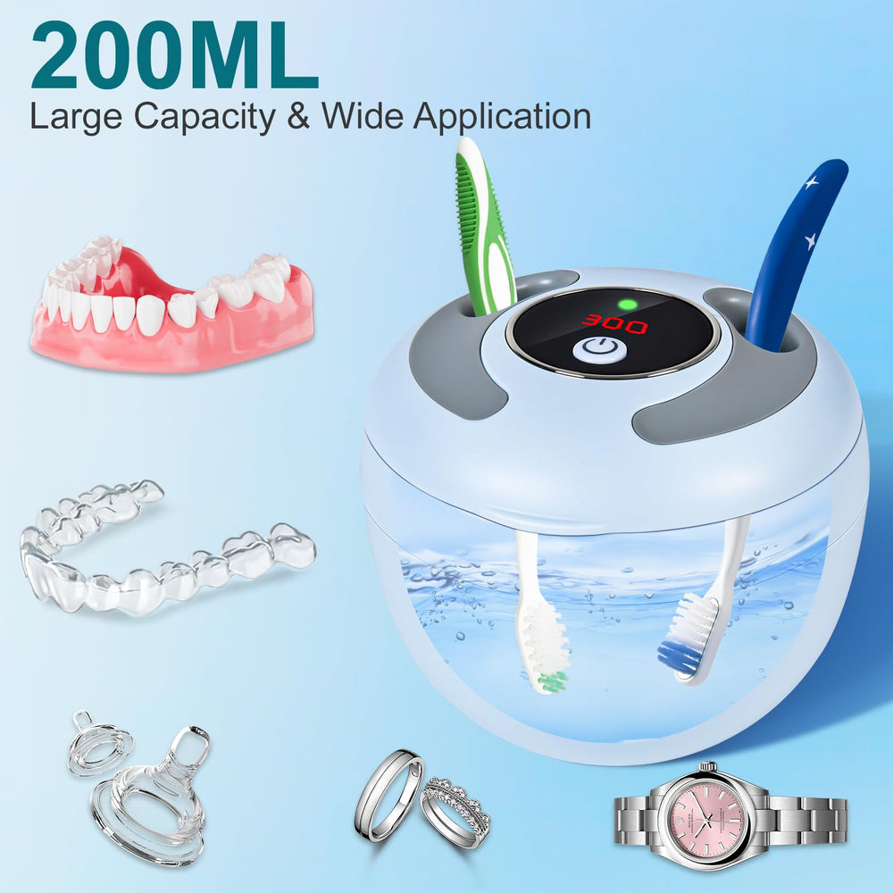 Braces and aligners being cleaned in the unit