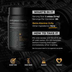 HOSSTILE Beta-Alanine powder label emphasizes clean, non-GMO formulation for clean fueling