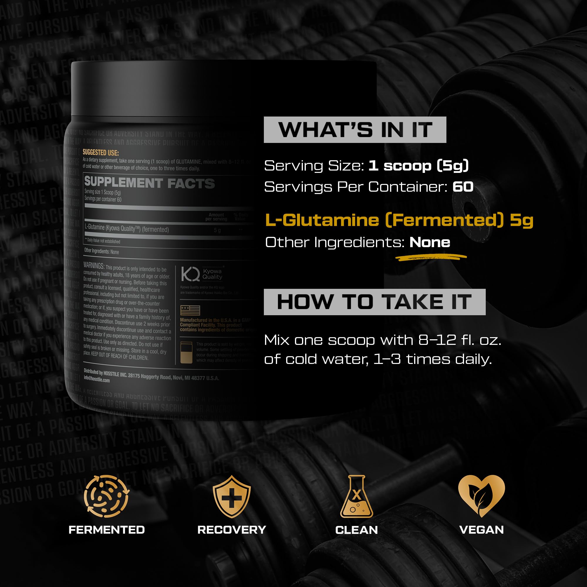 Fermented L-Glutamine powder dissolving in water