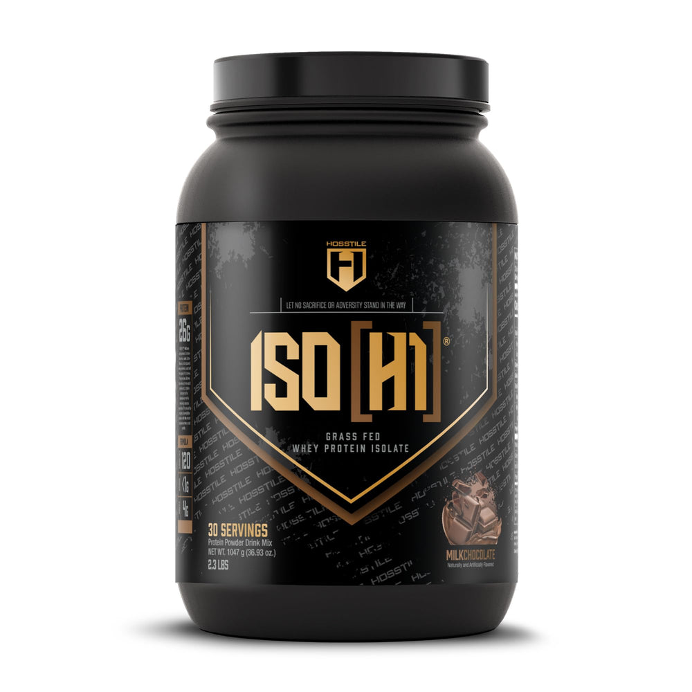 HOSSTILE ISO grass-fed whey bottle shows clean protein for lean gains.