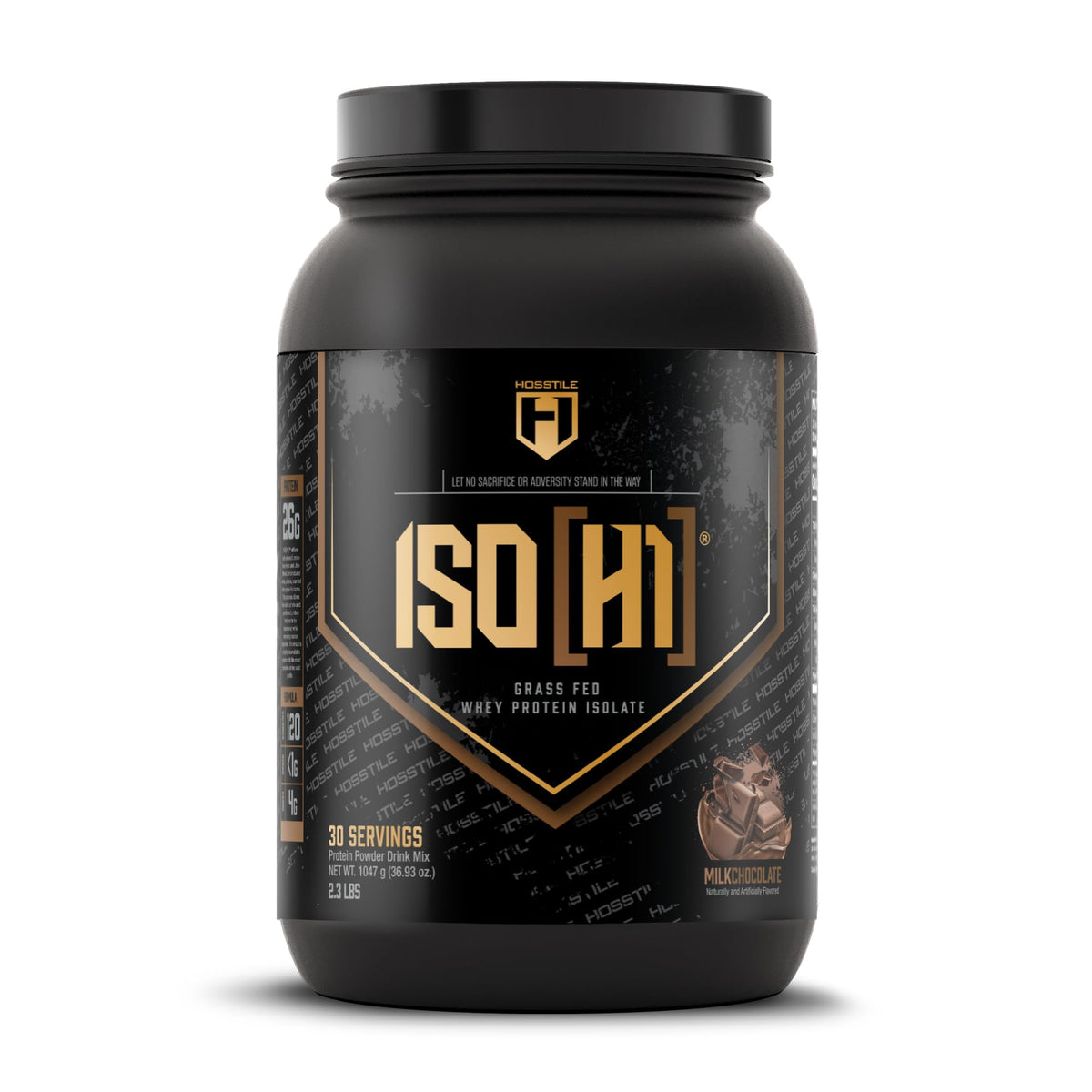 HOSSTILE ISO grass-fed whey bottle shows clean protein for lean gains.