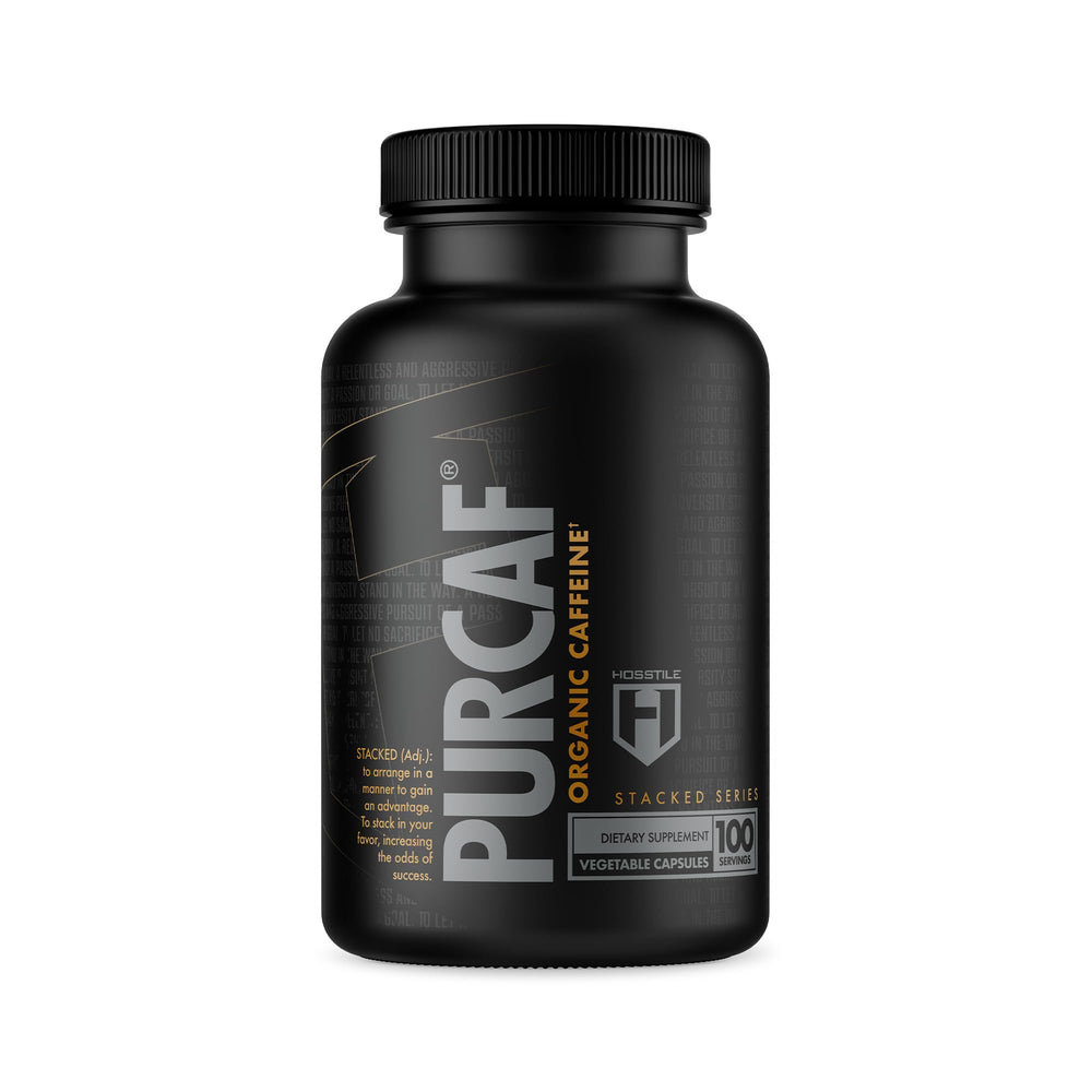 HOSSTILE PurCaf bottle front showing packaging for clean energy