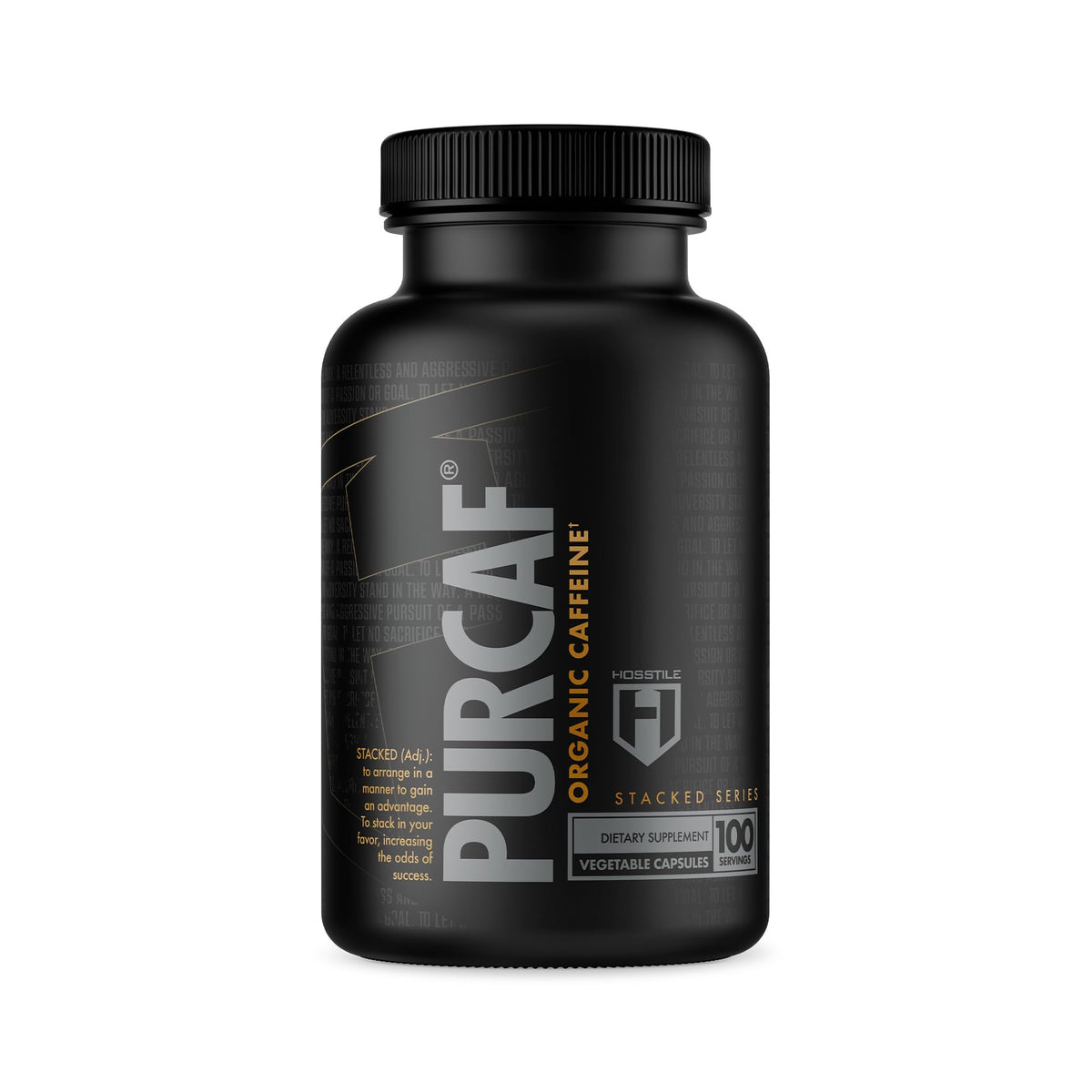 HOSSTILE PurCaf bottle front showing packaging for clean energy