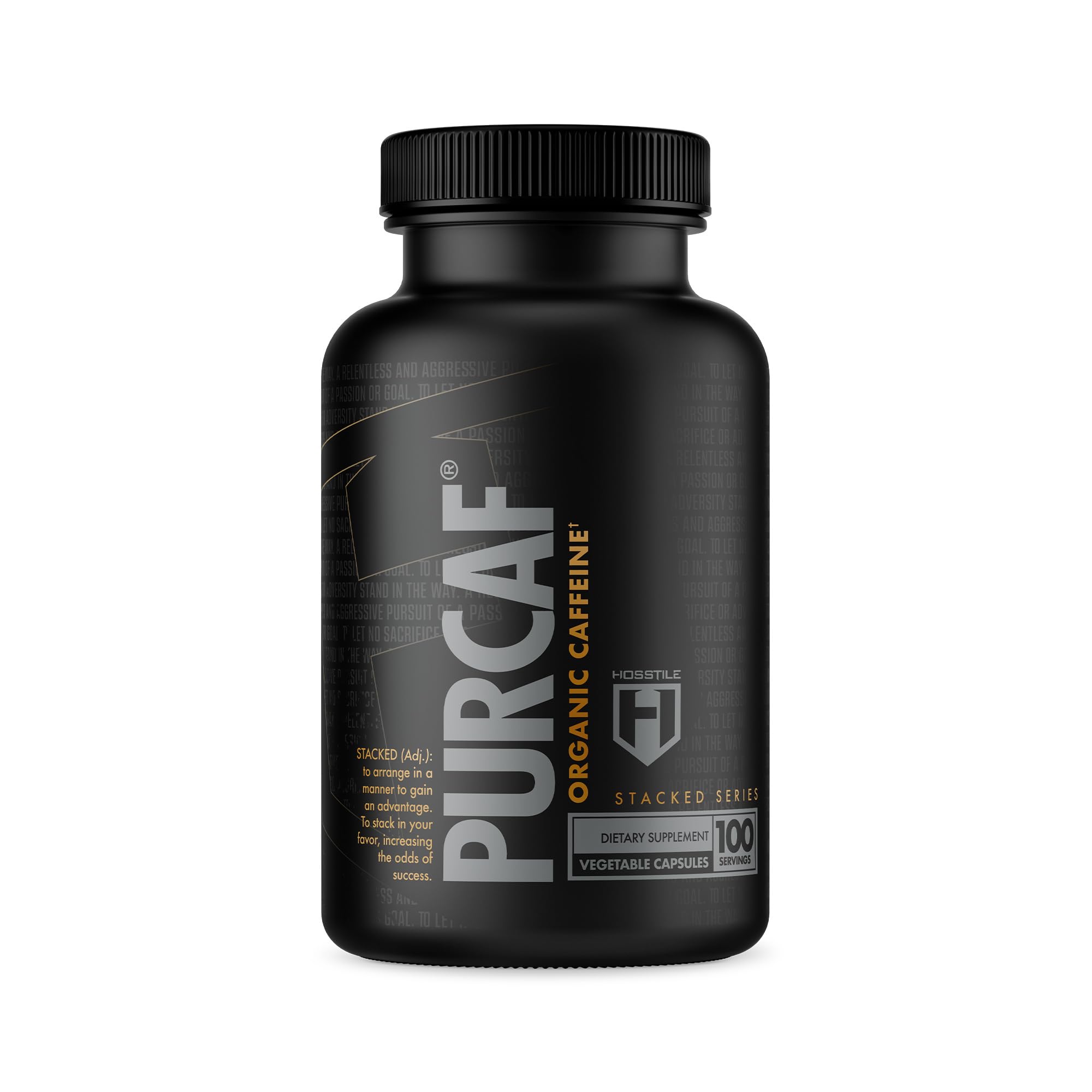 HOSSTILE PurCaf bottle front showing packaging for clean energy