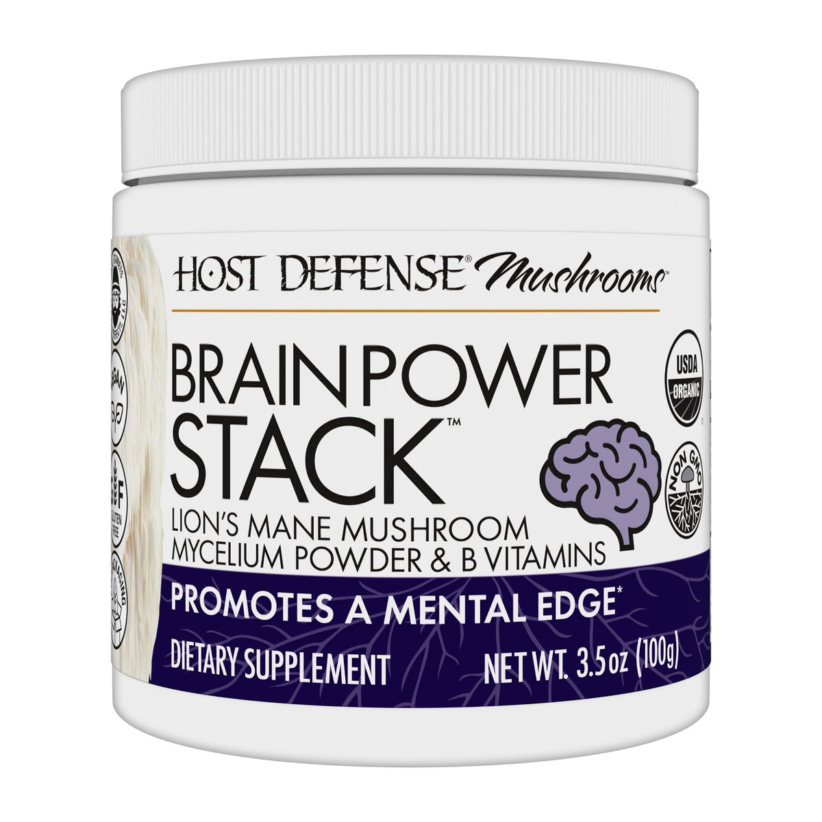 Host Defense BrainPower Stack Powder jar with Lion's Mane imagery
