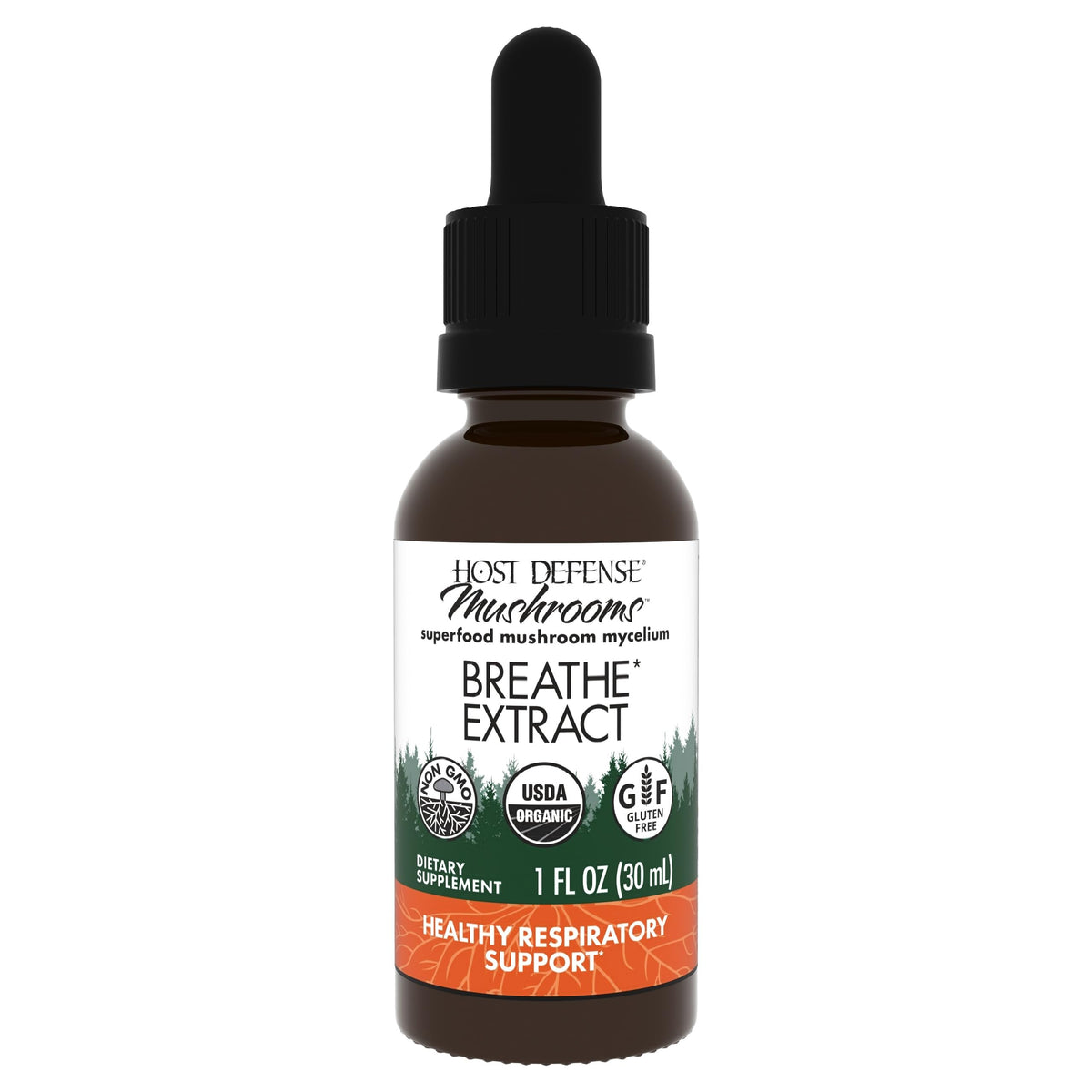 Host Defense Breathe Extract bottle and dropper