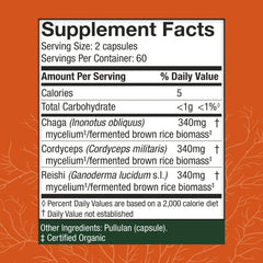 Chaga, Reishi, and Cordyceps mushrooms used in the supplement