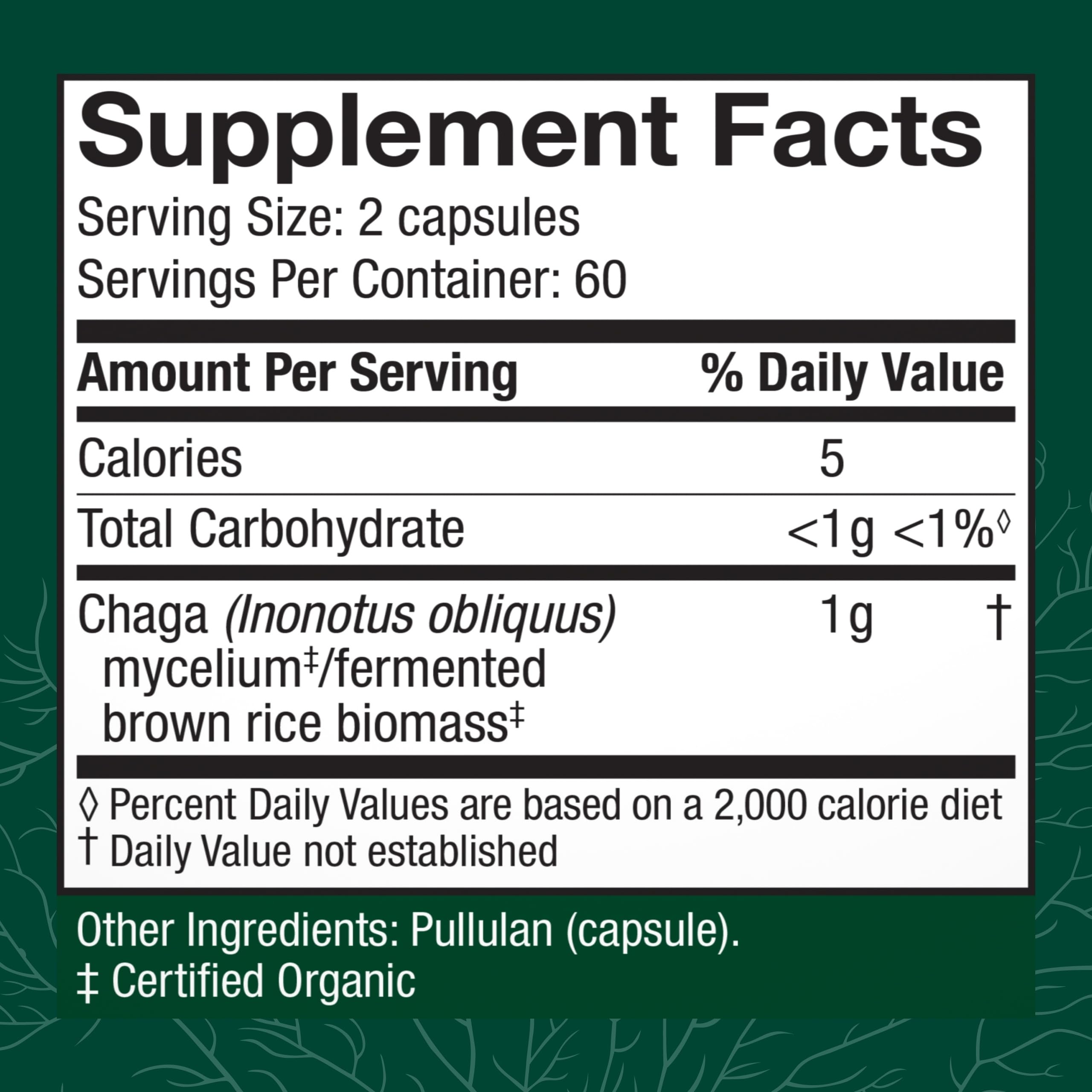 Bottle front view of Host Defense Chaga Capsules