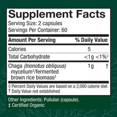 Bottle front view of Host Defense Chaga Capsules