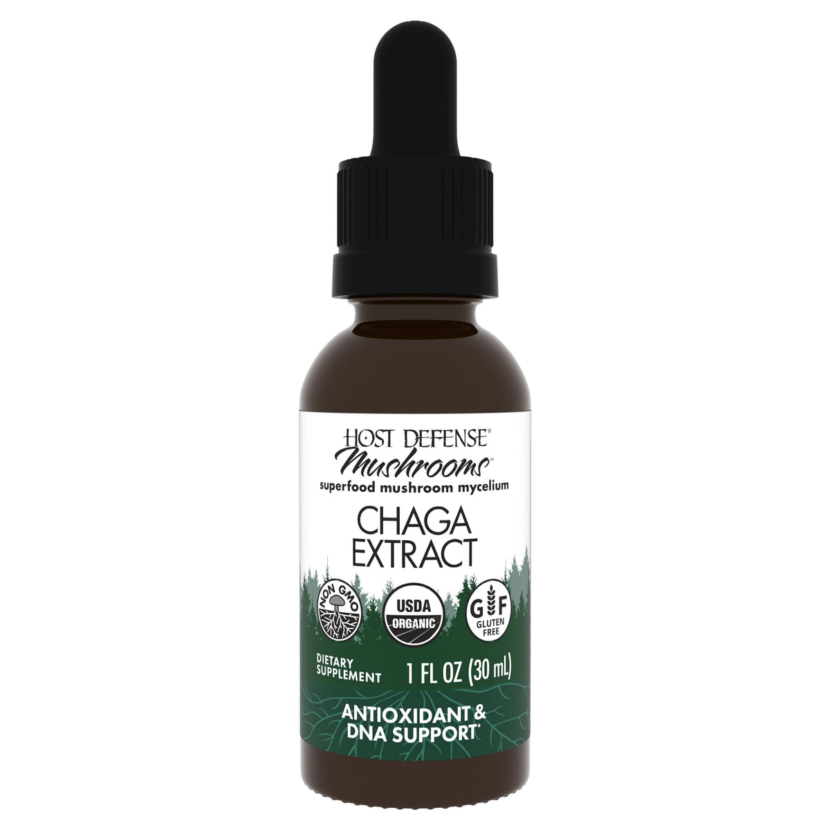 Host Defense Chaga Extract 1 fl oz bottle with dropper