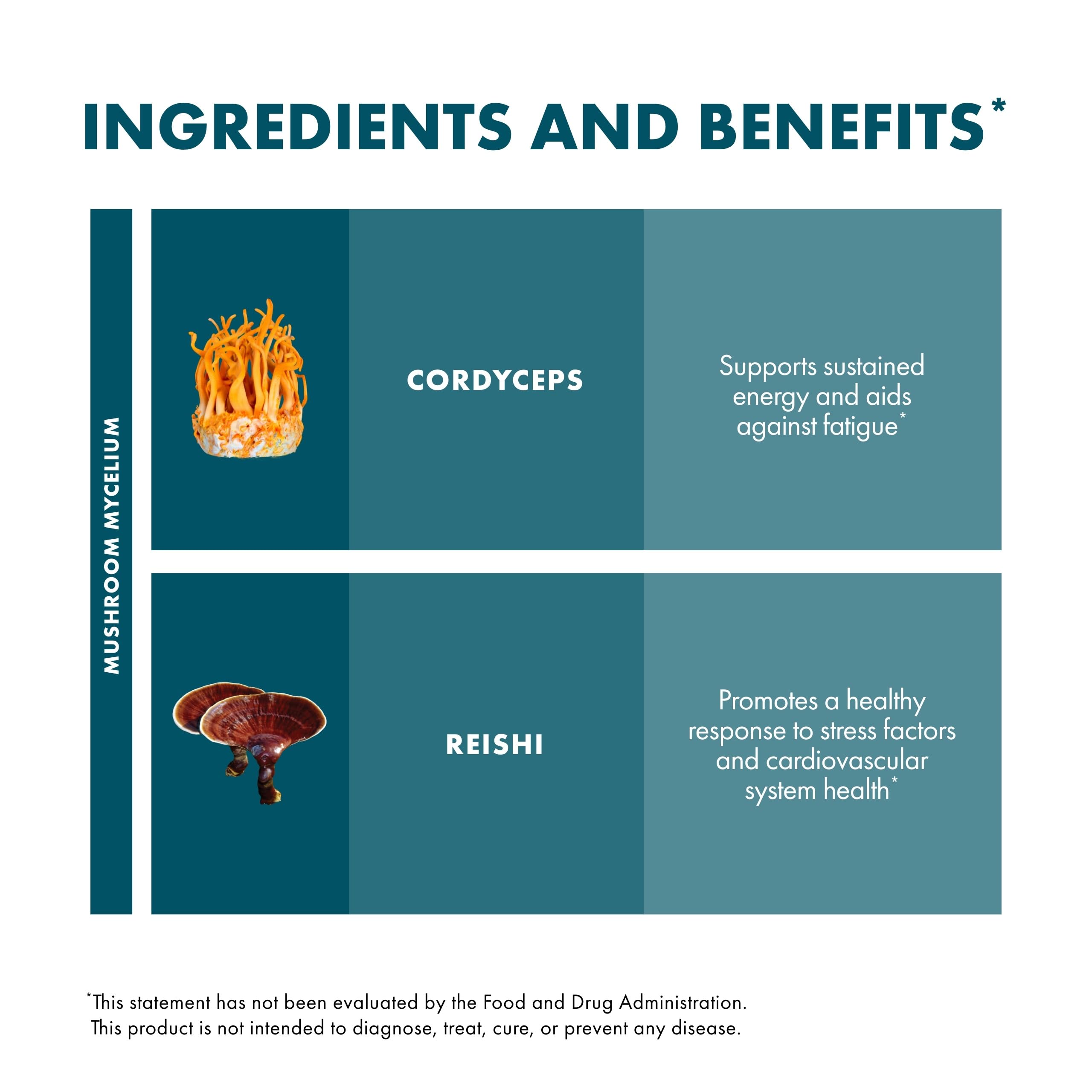 Ingredients and mushroom blend on CordyChi label