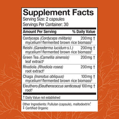 Energy and respiratory support capsules with Cordyceps, Reishi, and Chaga