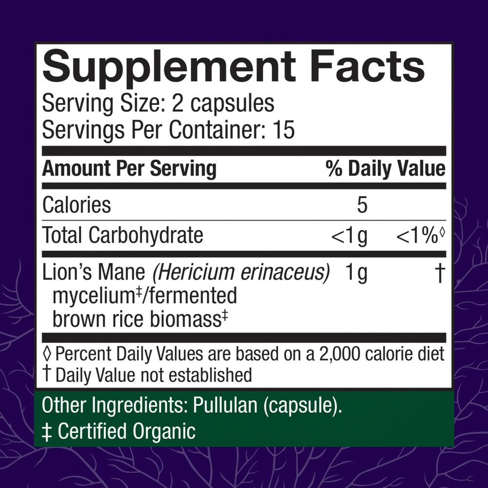 Host Defense Lion's Mane capsules close-up highlighting easy daily supplementation.