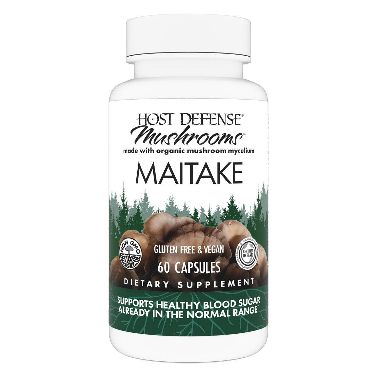 Host Defense Maitake Capsules bottle on white background