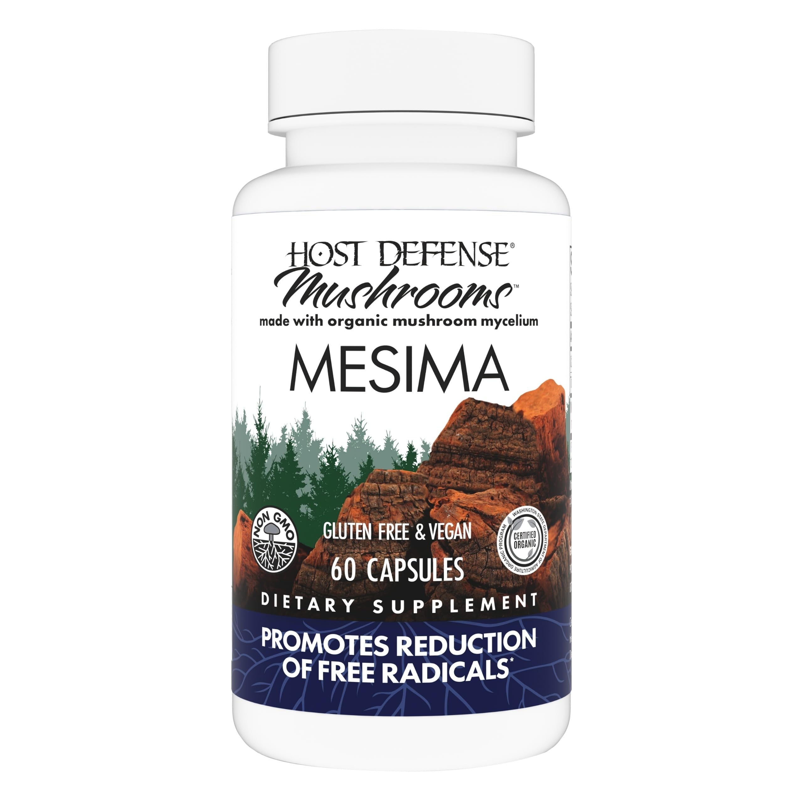 Front label view of Host Defense Mesima Capsules