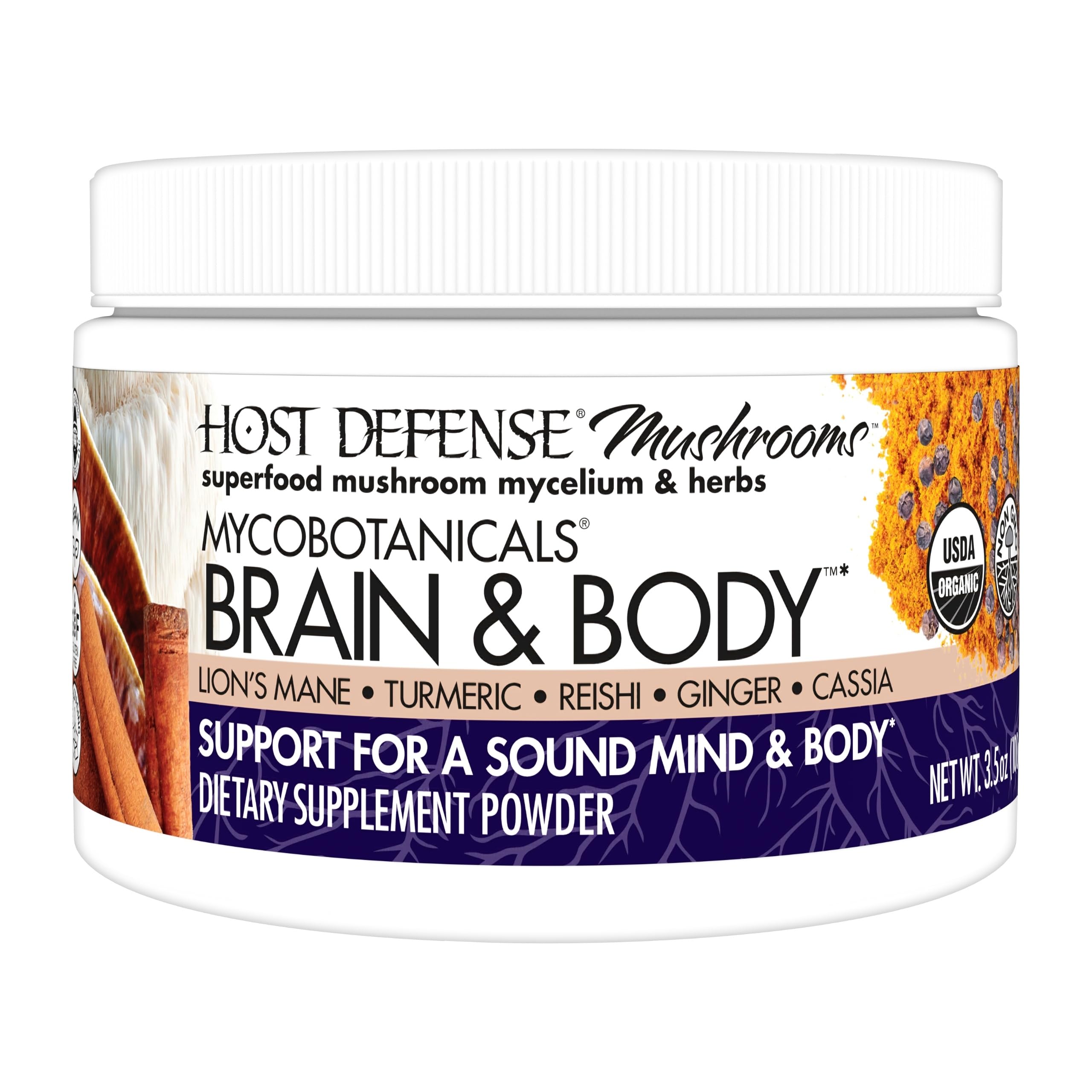 Host Defense MycoBotanicals Brain & Body Powder bottle and label