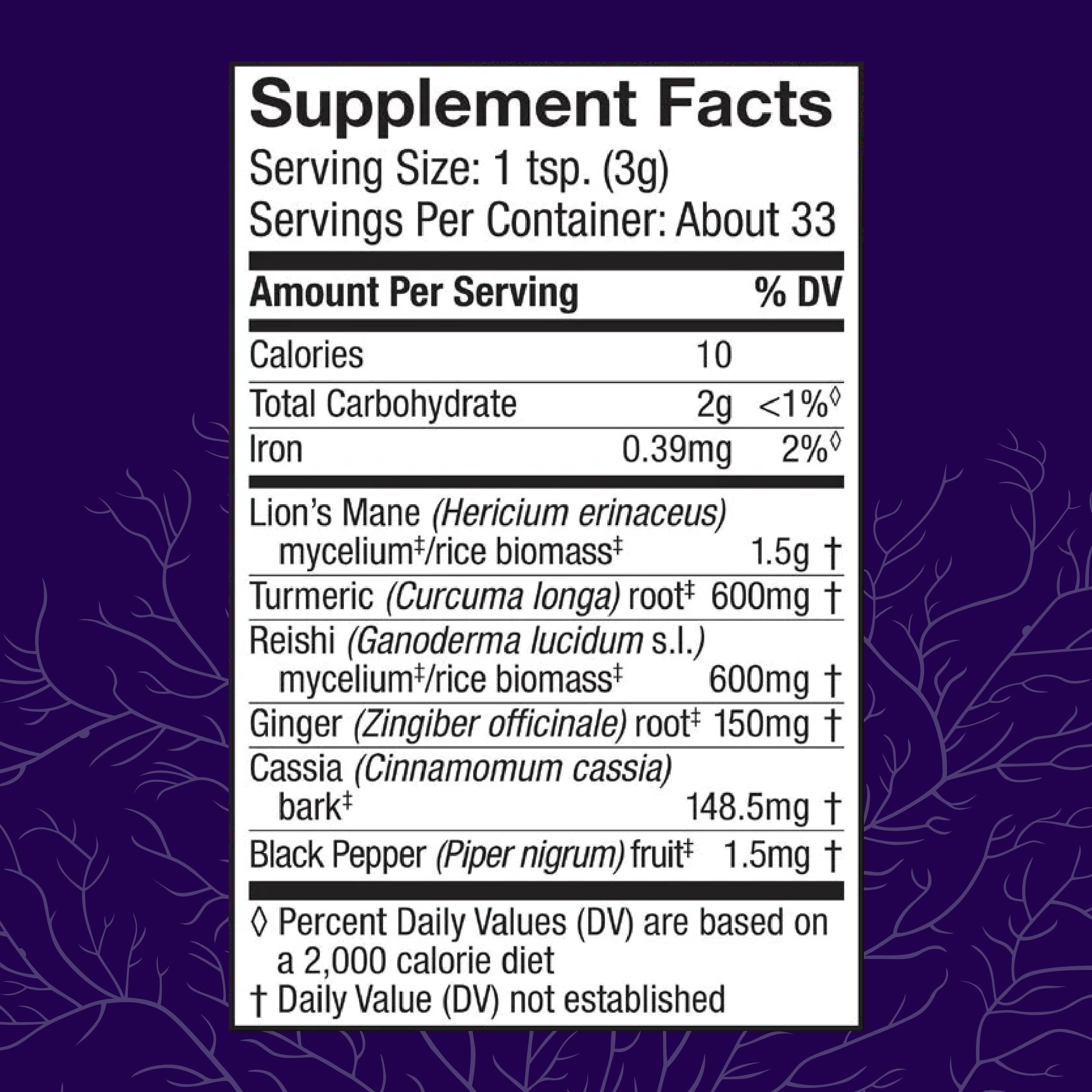 Product label showing ingredients and nutrition facts