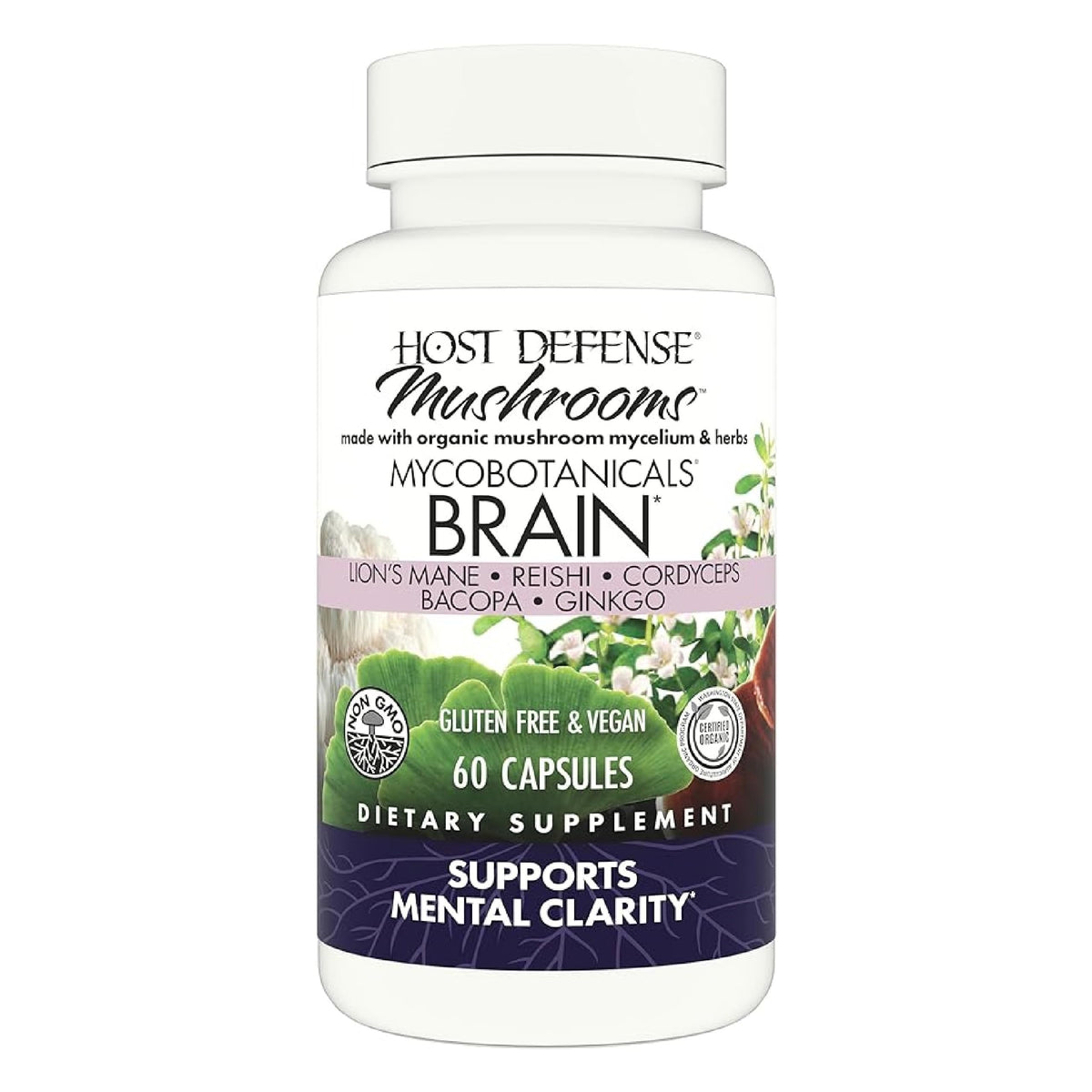 Host Defense MycoBotanicals Brain Capsules bottle and label