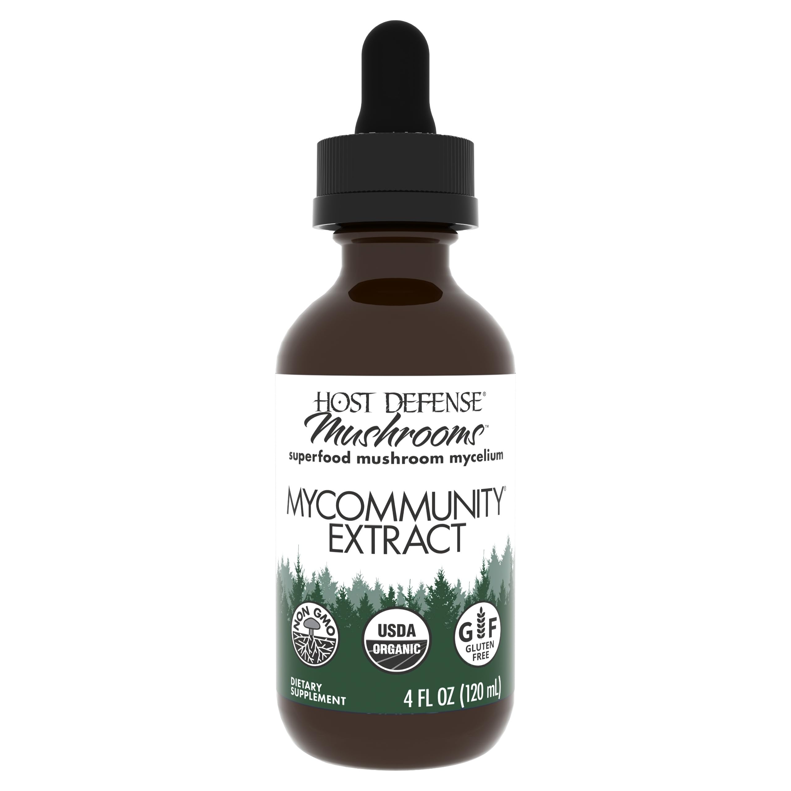 Hero image showing Host Defense MyCommunity Extract bottle and 17-species mushroom blend