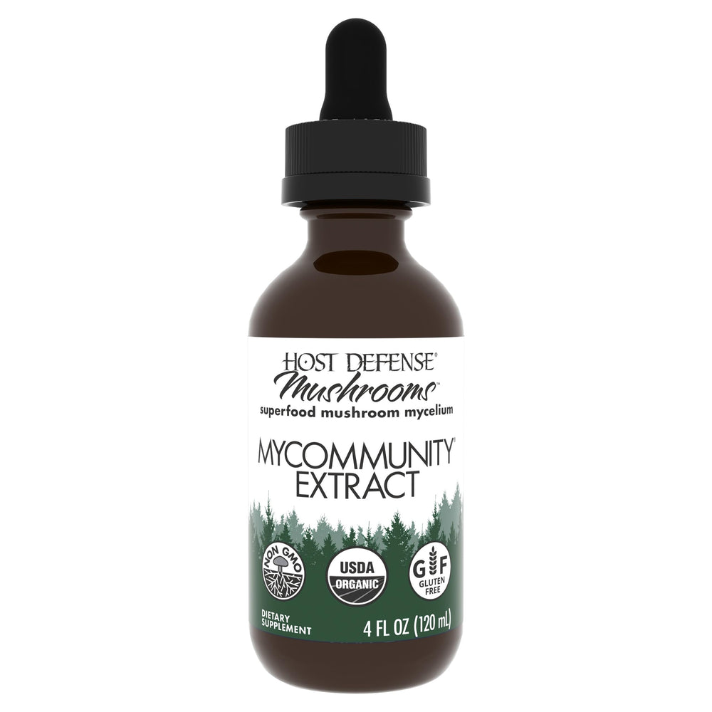 Hero image showing Host Defense MyCommunity Extract bottle and 17-species mushroom blend