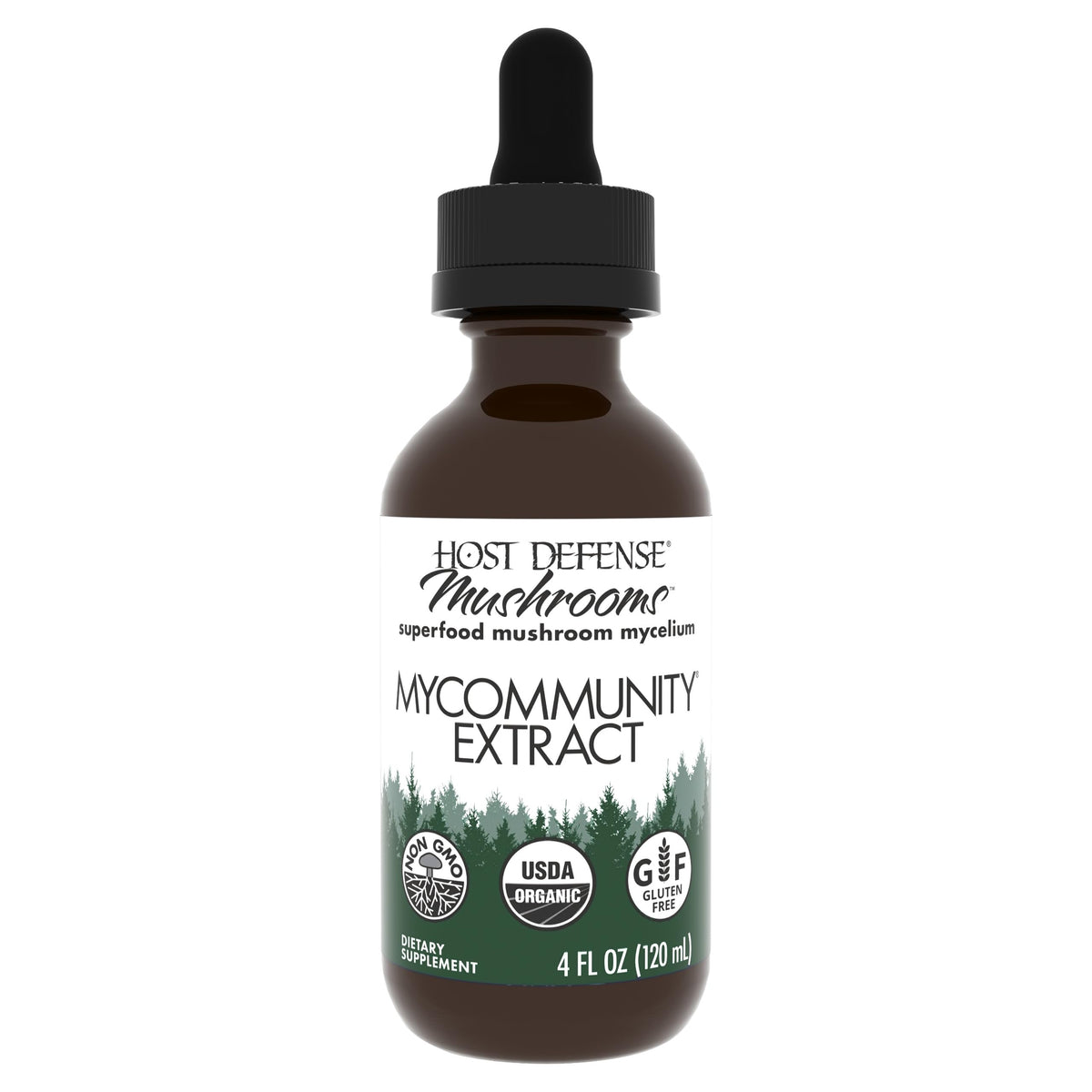 Hero image showing Host Defense MyCommunity Extract bottle and 17-species mushroom blend