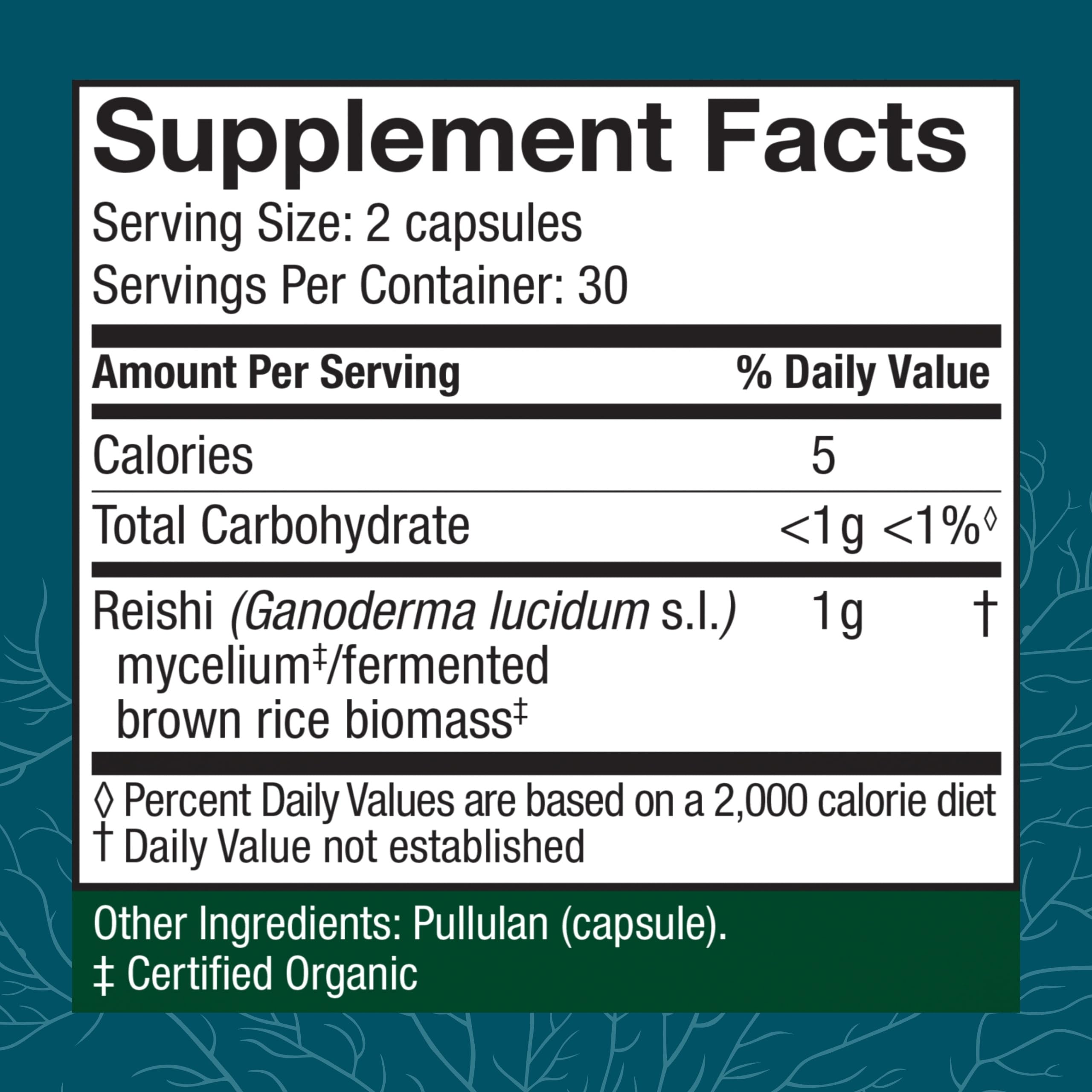 Packaging and ingredient panel for Host Defense Reishi Capsules
