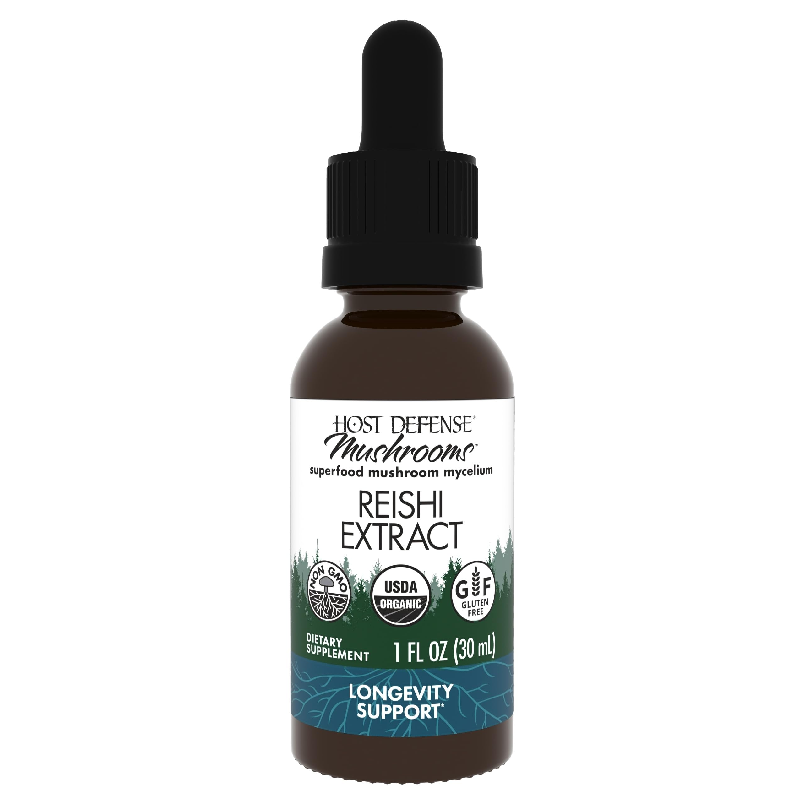 Bottle of Host Defense Reishi Extract with label