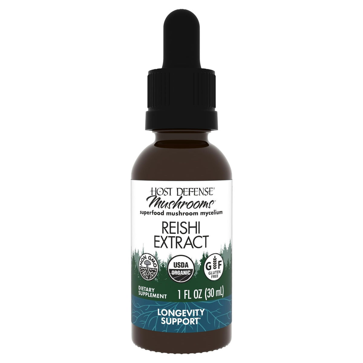 Bottle of Host Defense Reishi Extract with label
