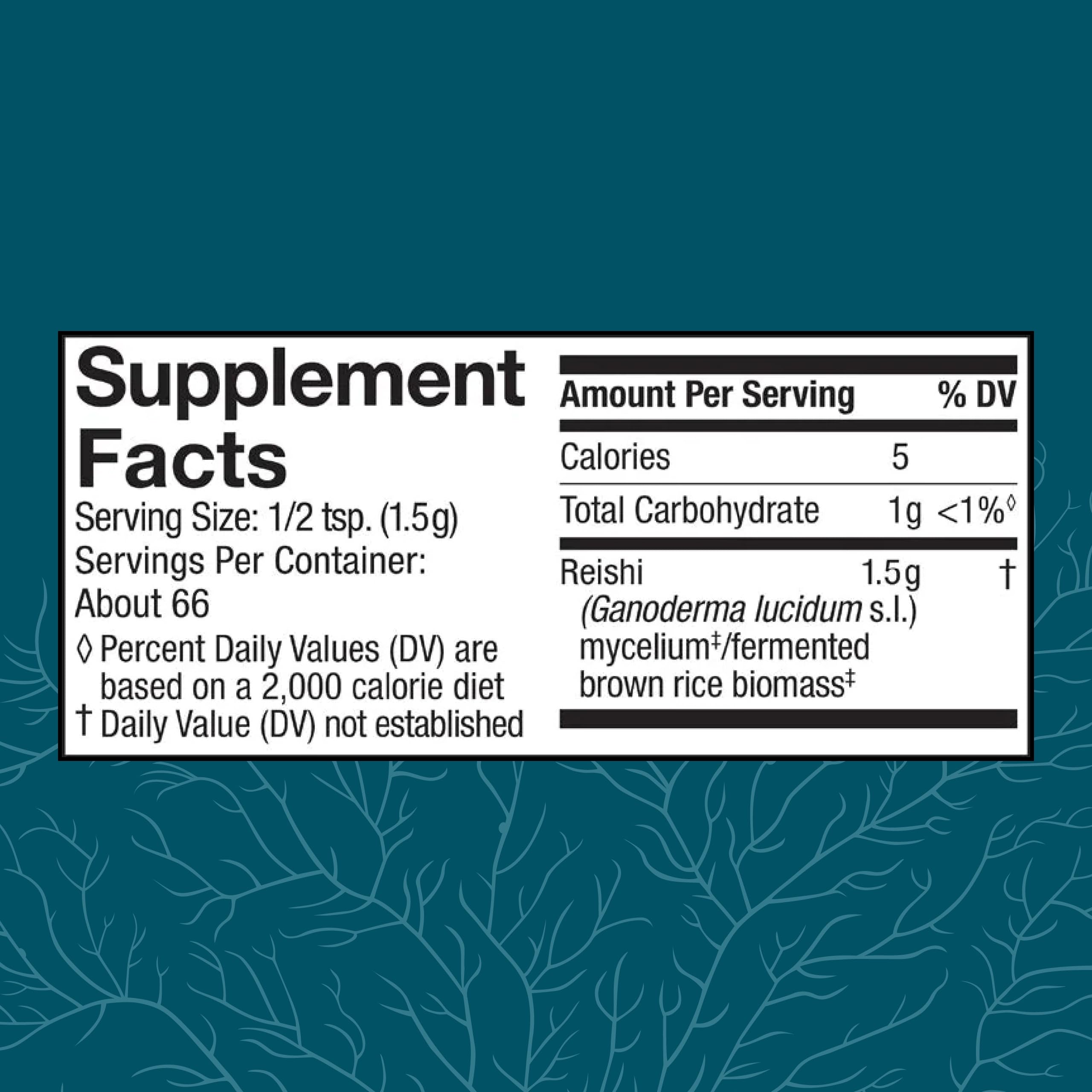 Back label of Host Defense Reishi Powder bottle