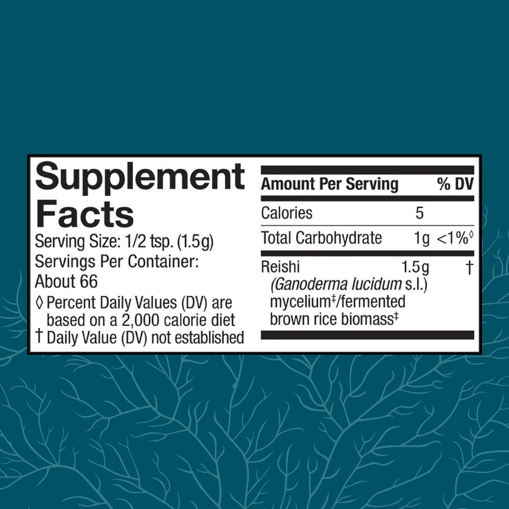Back label of Host Defense Reishi Powder bottle