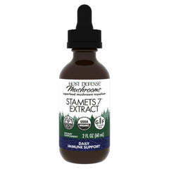 Bottle of Host Defense Stamets 7 Extract showing 7-species mushroom blend for immune support
