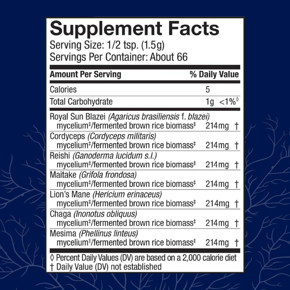 Stamets 7 bottle showing front label with 7-species blend