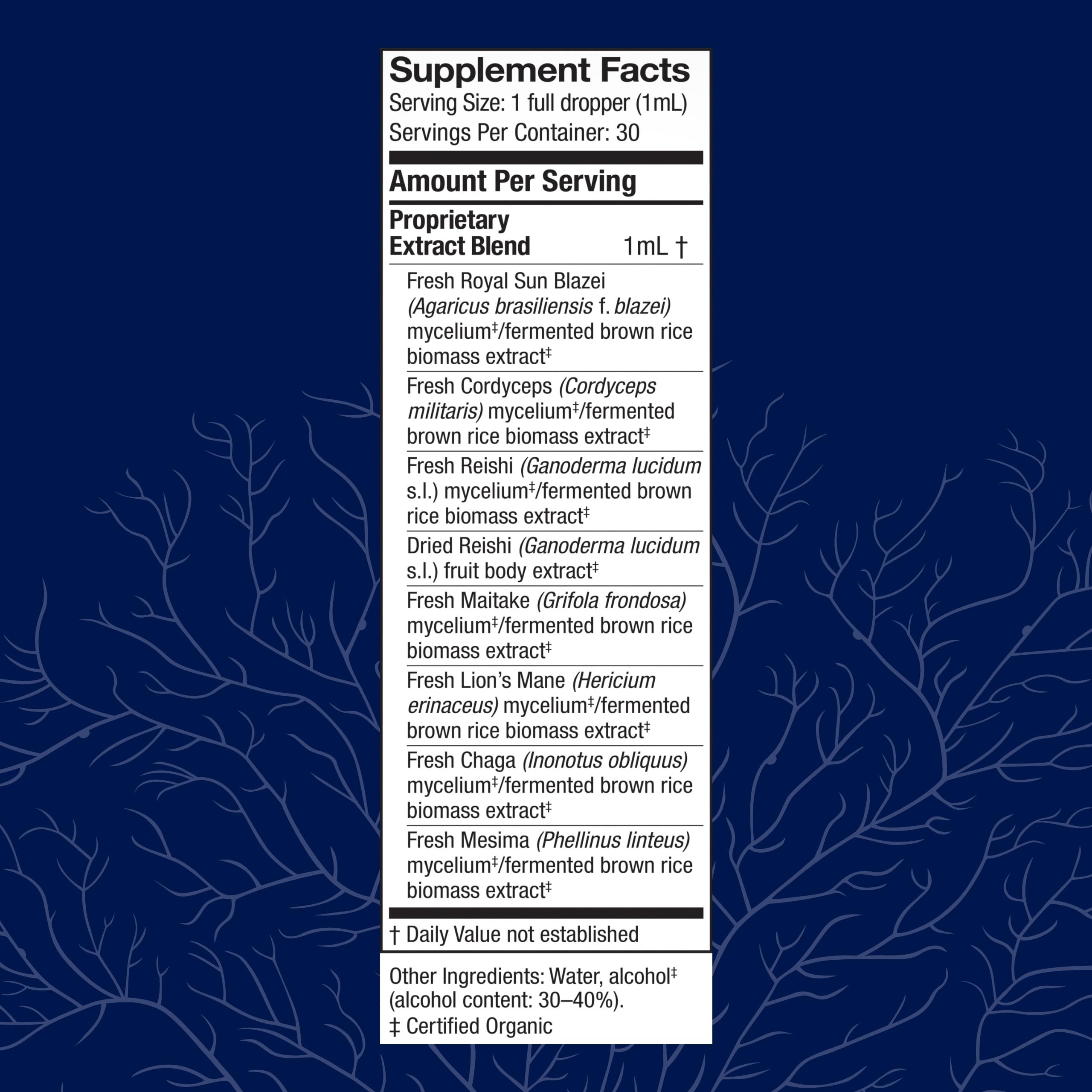 Label detail showing the 7-species mushroom blend