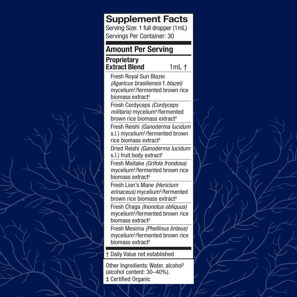 Label detail showing the 7-species mushroom blend