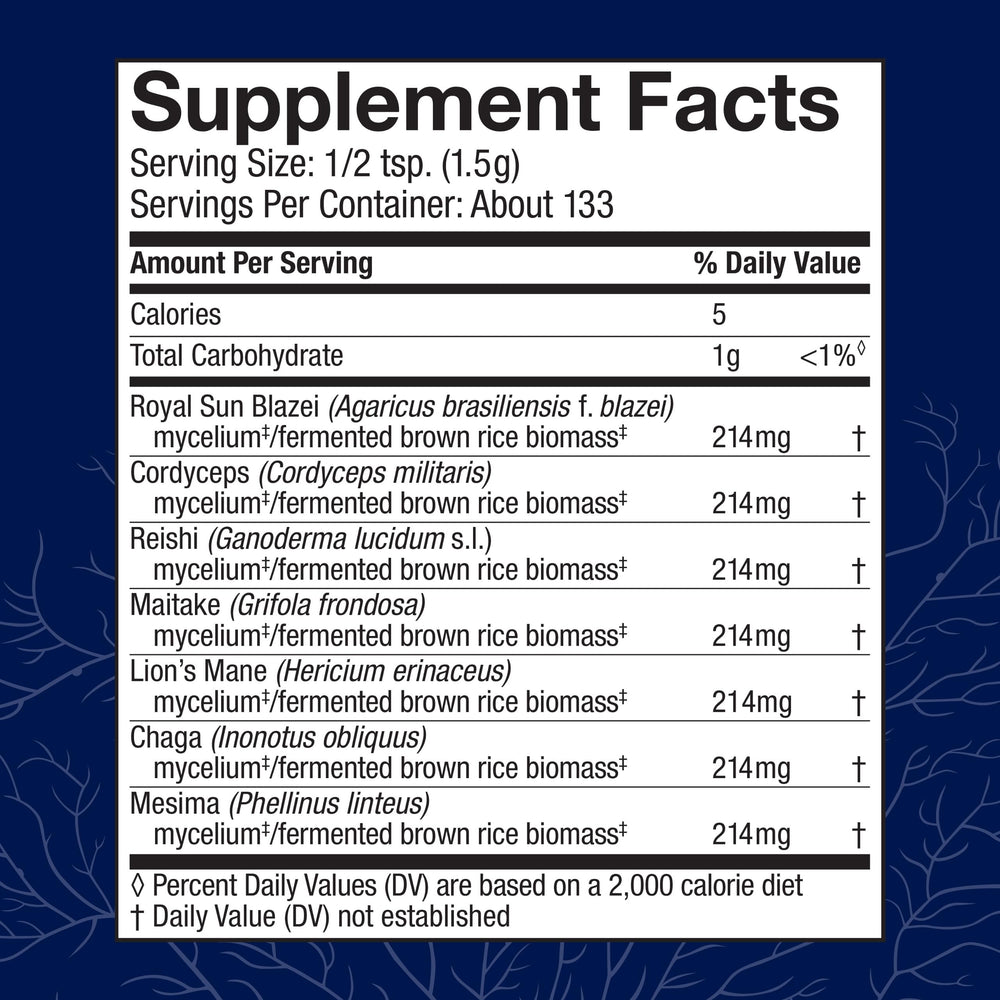 Host Defense Stamets 7 bottle with label showing 7-species blend