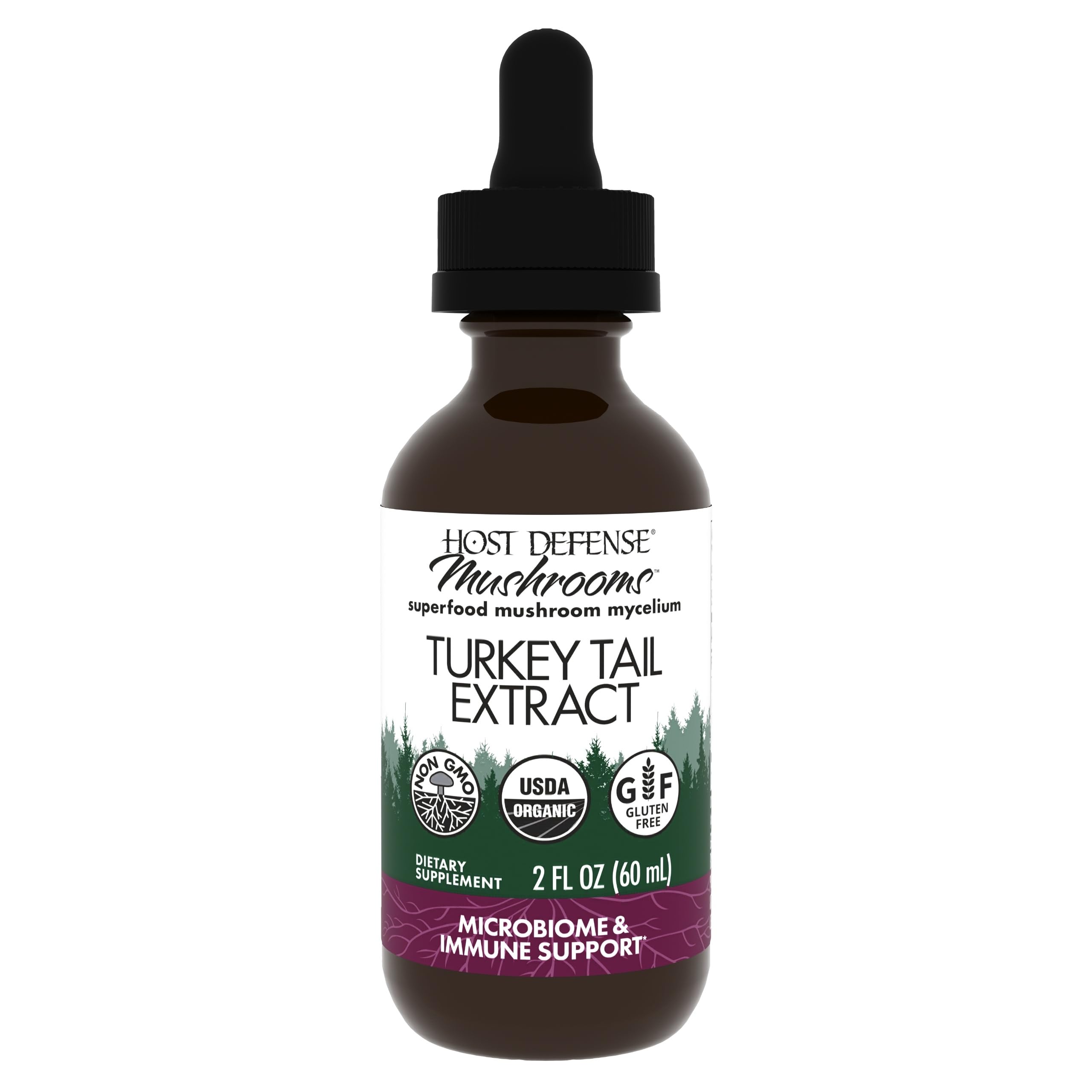 Host Defense Turkey Tail Extract bottle and label on white background