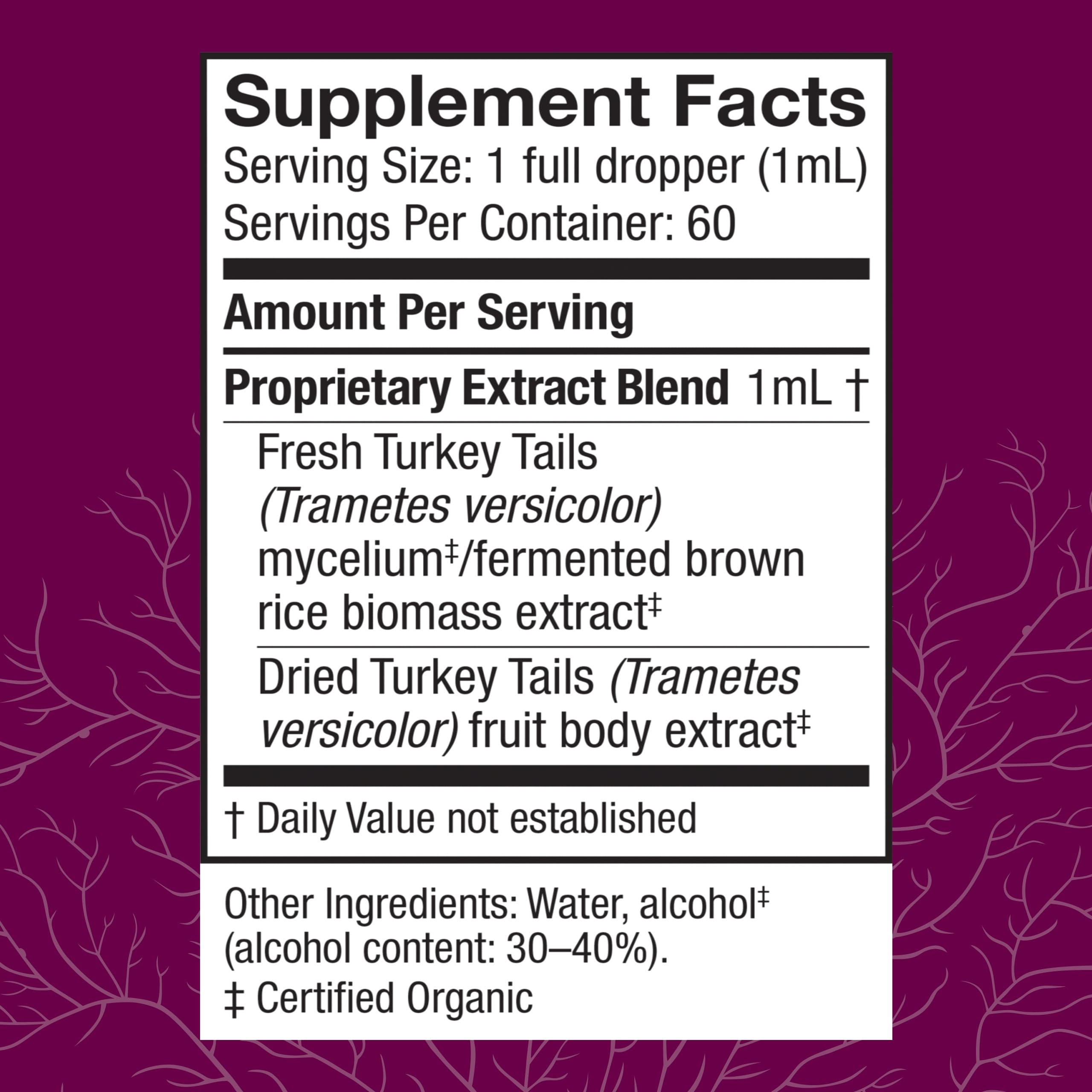 Close-up of Host Defense Turkey Tail Extract label