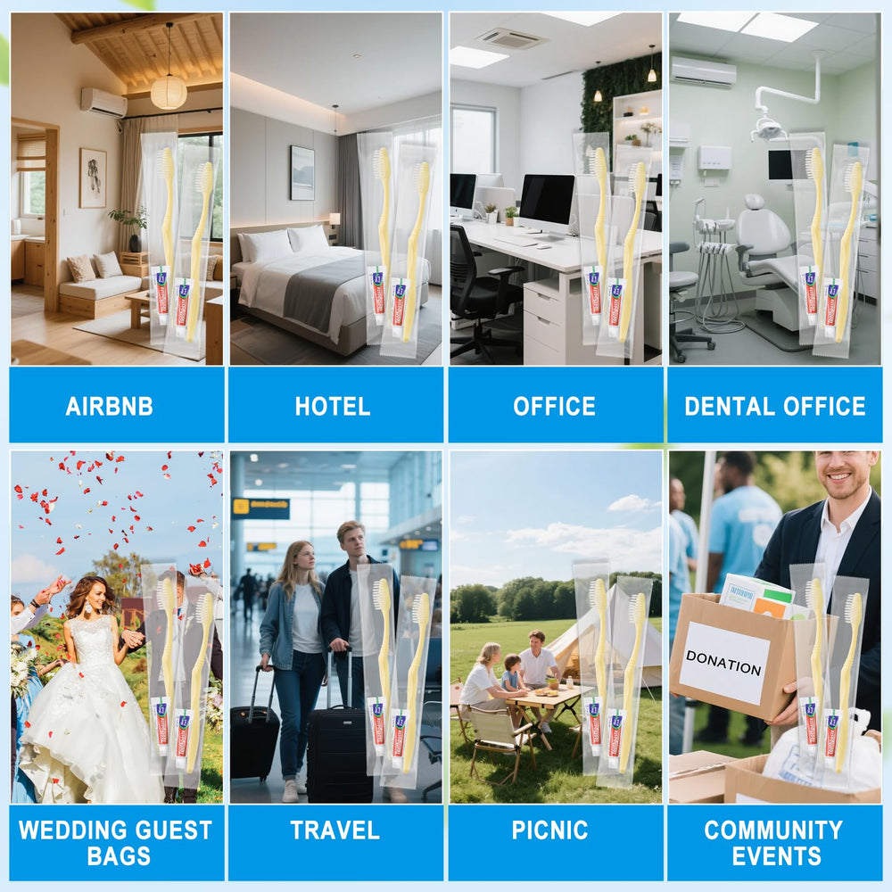 Donation-ready toothbrush and toothpaste kits for shelters