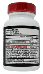Hot Stuff Herbal Energy Blaster label close-up highlights the herbal blend for on-the-go energy.