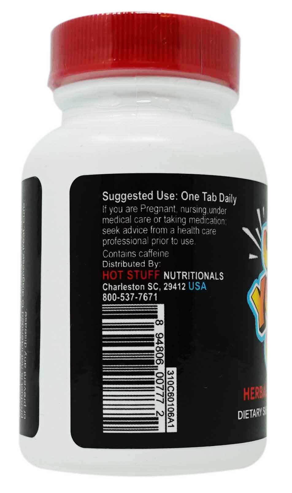 Hot Stuff Herbal Energy Blaster packaging shot suggests convenient 60-tablet supply for daily routines.