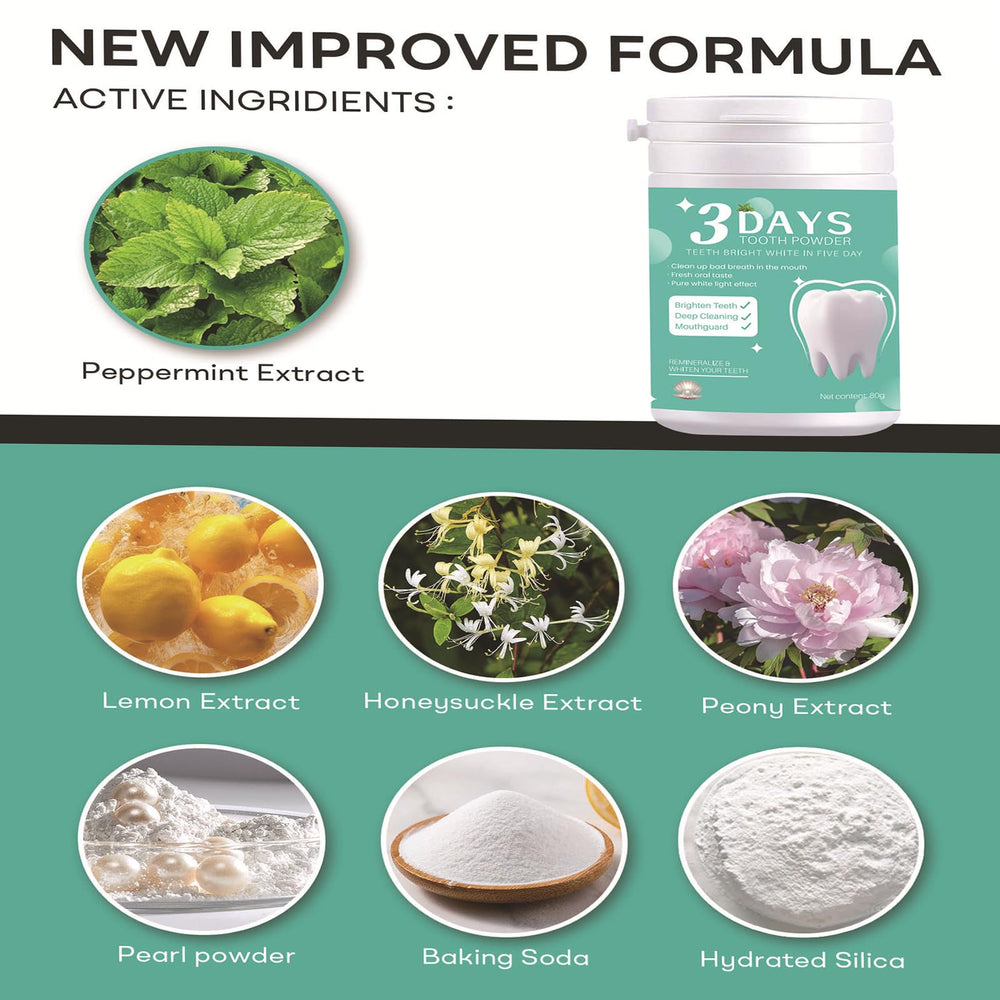 Illustration showing how to use tooth powder