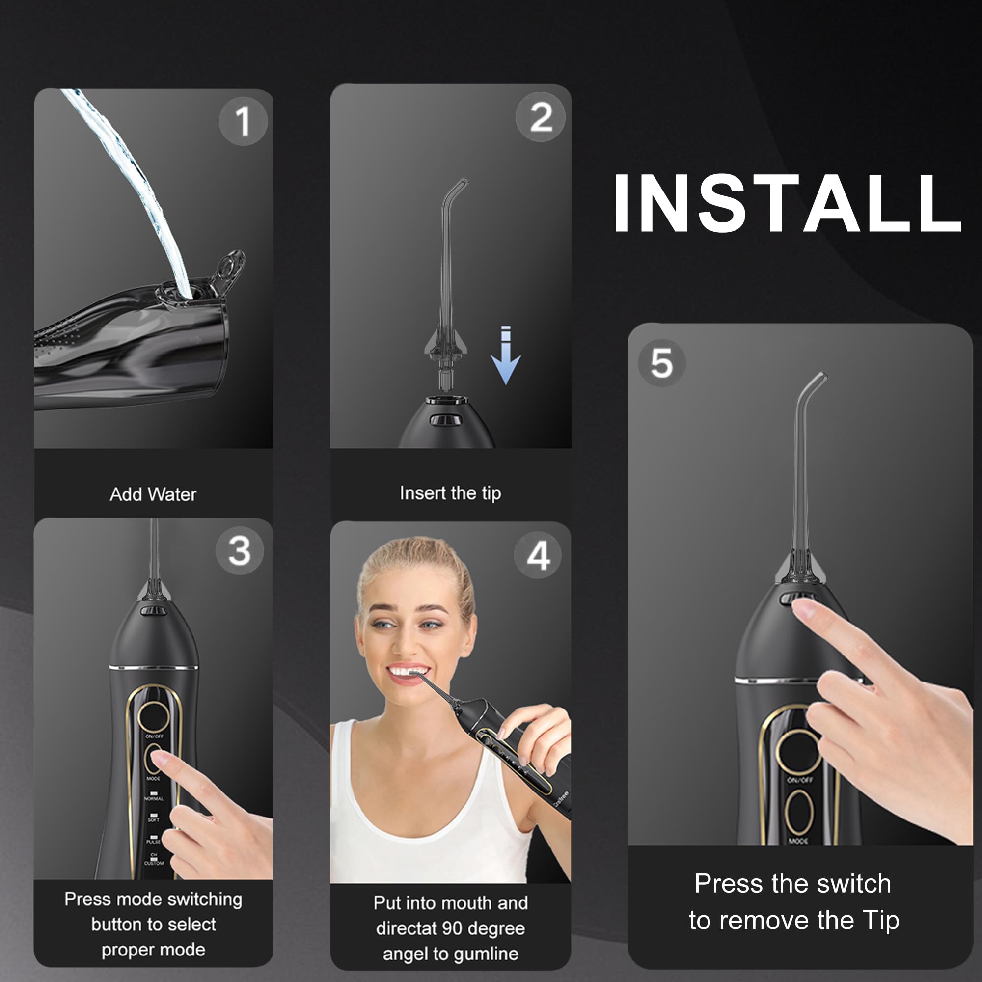 Illustration showing how to replace the water flosser nozzle