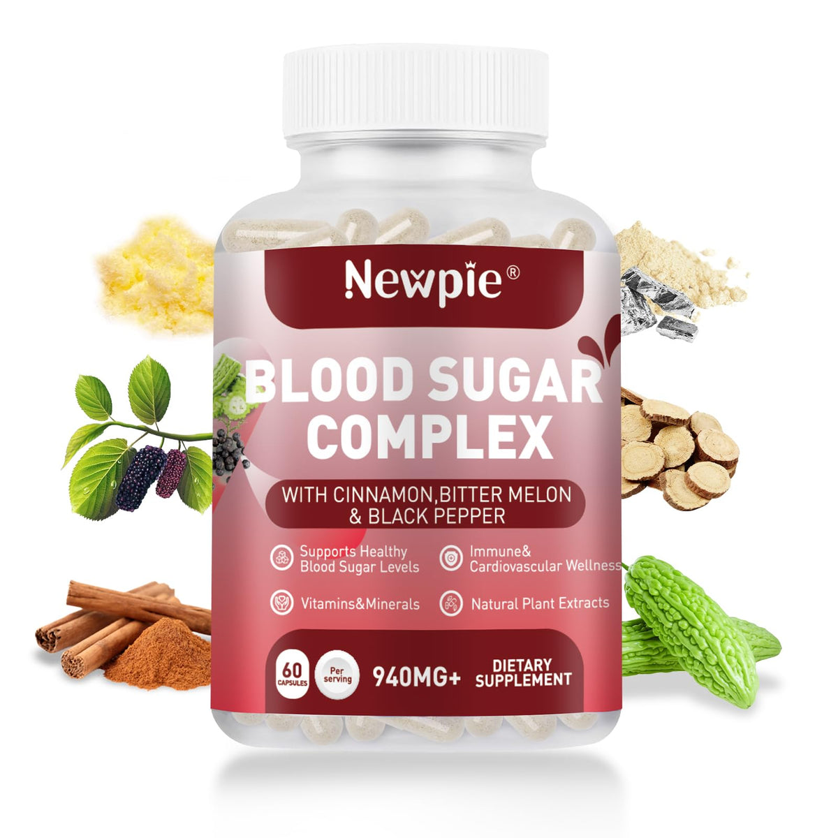 HOWEEJET Blood Sugar Complex bottle label - 60 vegan capsules