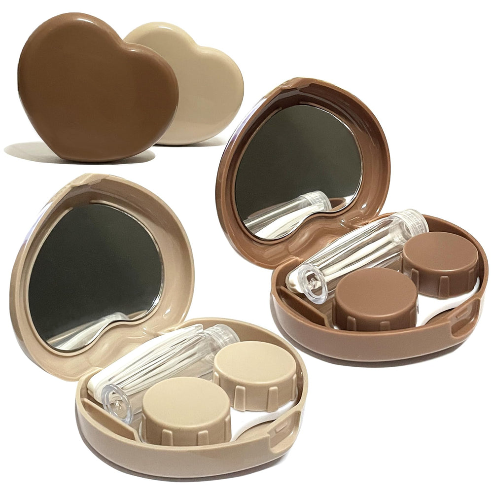 Howinn 2 Pack Heart Cute contact lens case in beige and light brown
