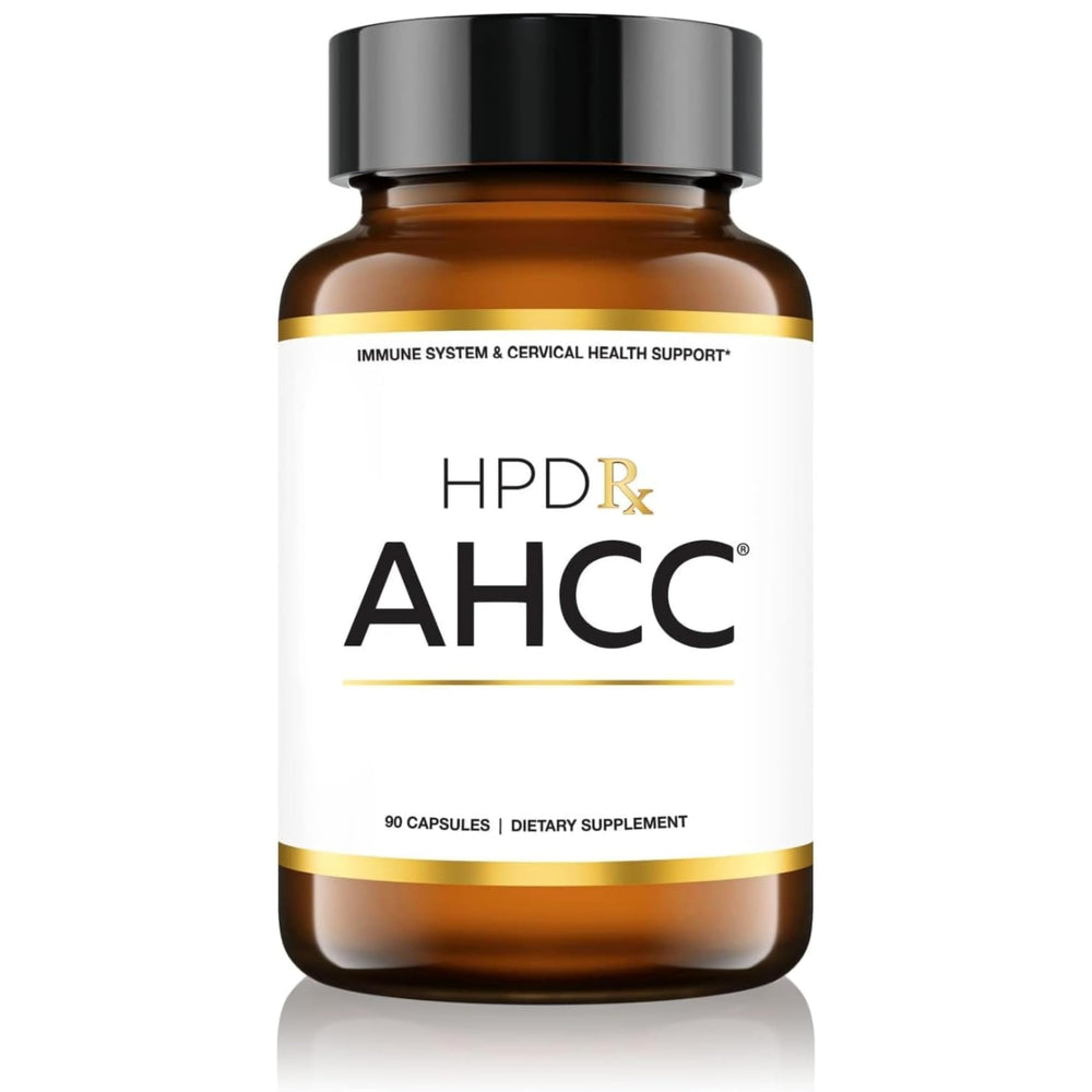 Front view of HPD Rx AHCC & Shiitake supplement bottle