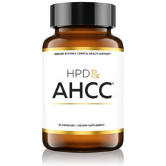 Front view of HPD Rx AHCC & Shiitake supplement bottle