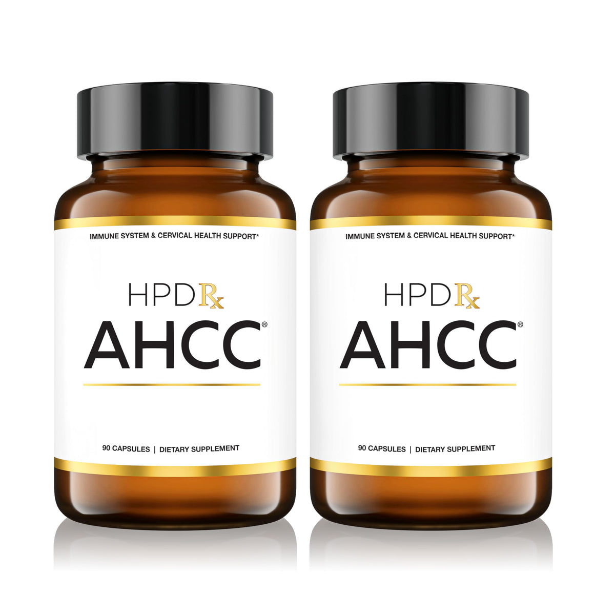 HPD Rx Premium AHCC and Shiitake Mushroom capsules bottle close-up