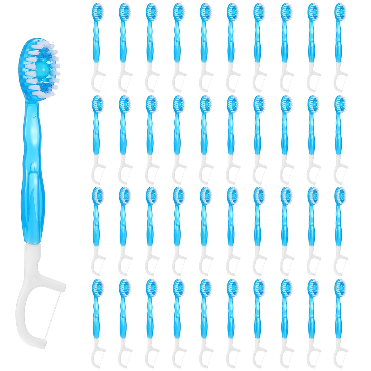 Hpmjz 50-piece 5-in-1 disposable mini toothbrush set in blue, 4-inch travel size